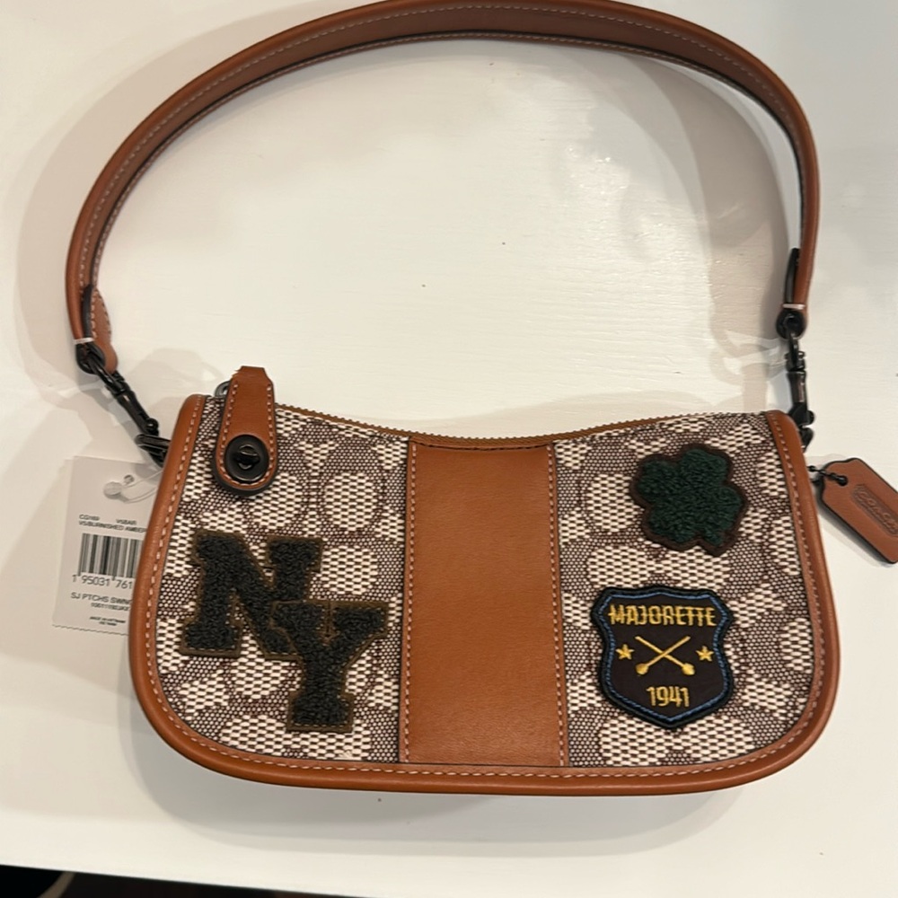 Coach Swinger 20 Signature Jacquard Varsity Patches Shoulder Bag
